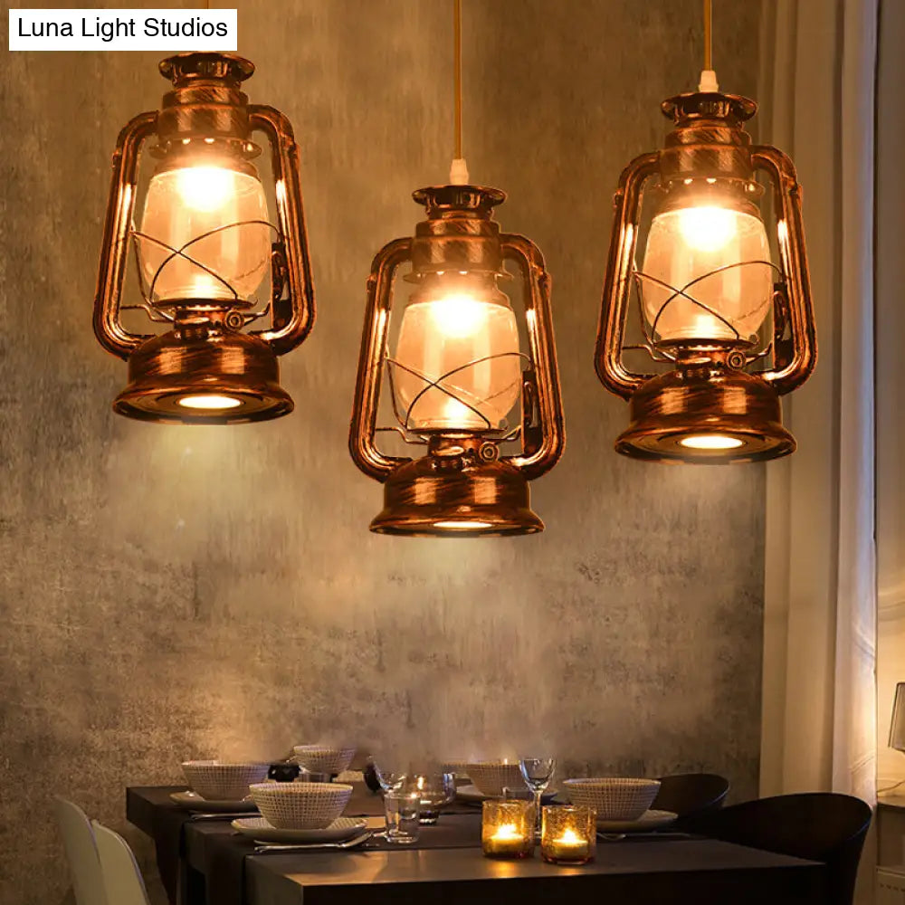 Vintage Kerosene Restaurant Pendant Lighting - Antique Metal Single Hanging Lamp Bronze/Copper