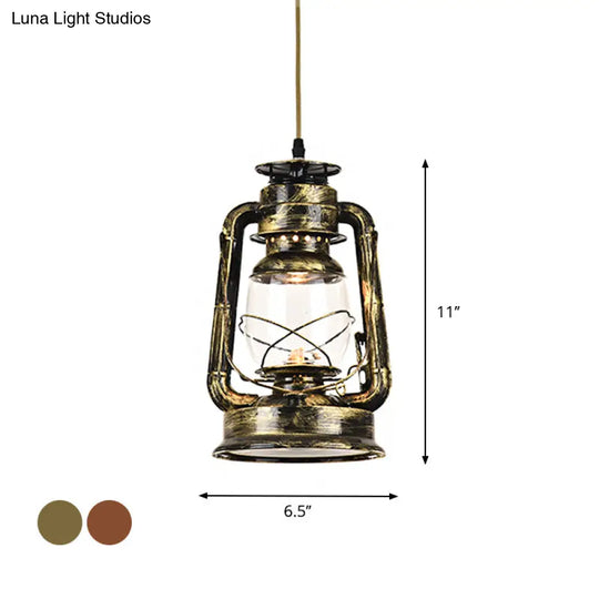 Vintage Kerosene Restaurant Pendant Lighting - Antique Metal Single Hanging Lamp Bronze/Copper