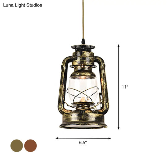 Antique Metal Single Pendant Hanging Lamp - Kerosene Restaurant Lighting With Bronze/Copper Finish