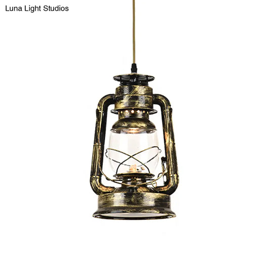 Antique Metal Single Pendant Hanging Lamp - Kerosene Restaurant Lighting With Bronze/Copper Finish