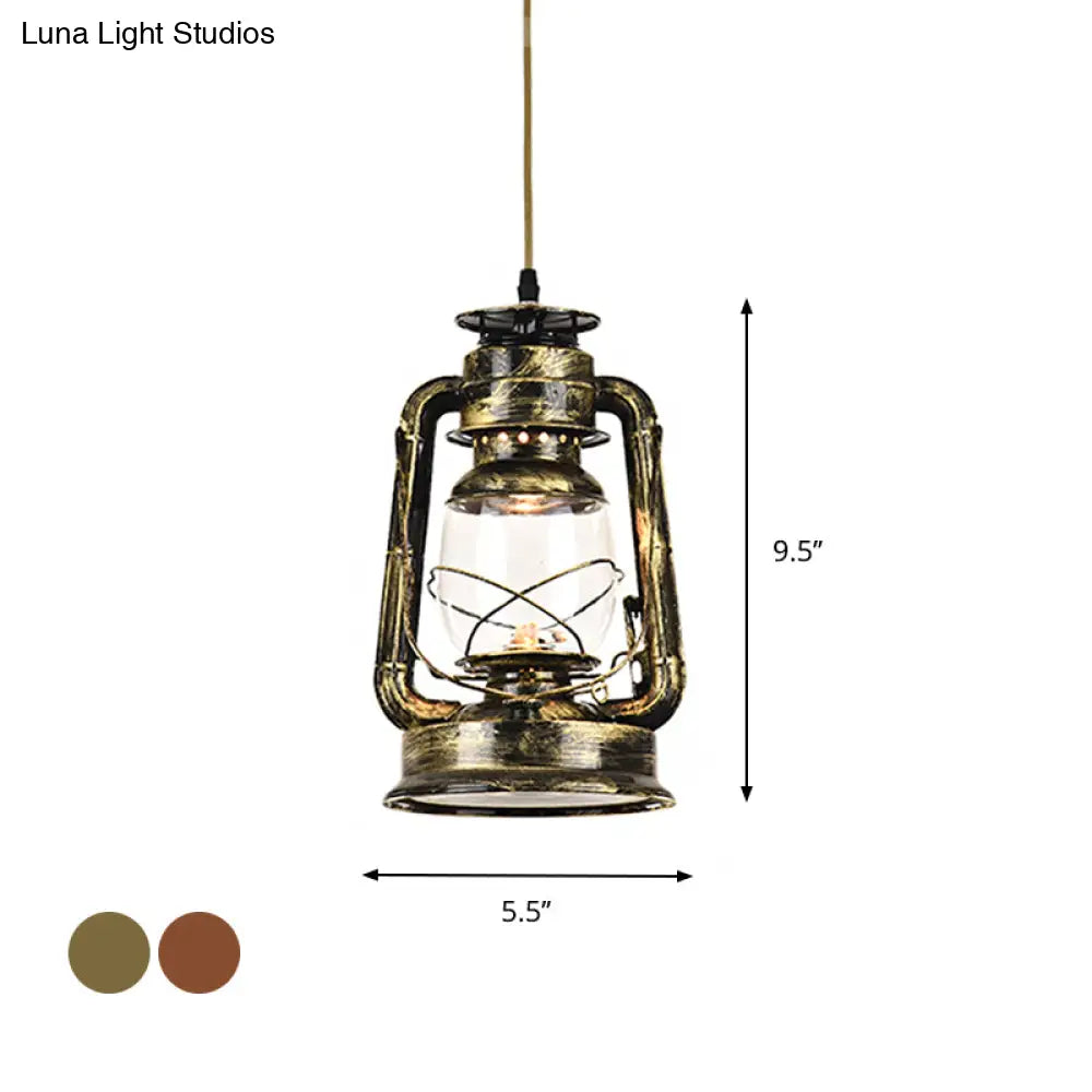 Vintage Kerosene Restaurant Pendant Lighting - Antique Metal Single Hanging Lamp Bronze/Copper