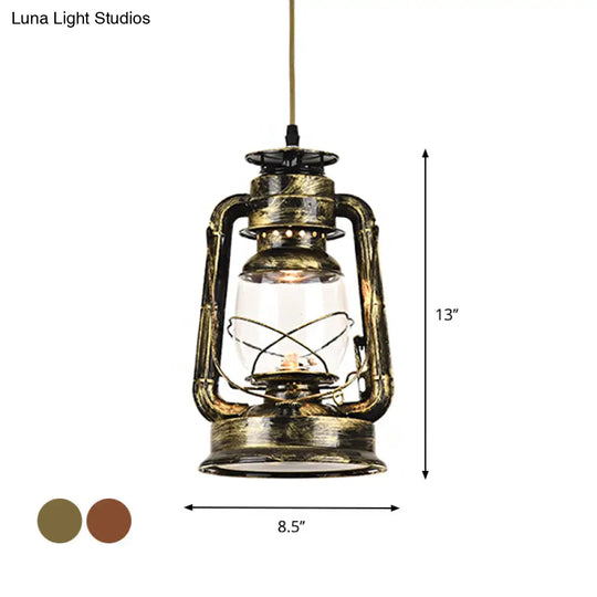 Antique Metal Single Pendant Hanging Lamp - Kerosene Restaurant Lighting With Bronze/Copper Finish