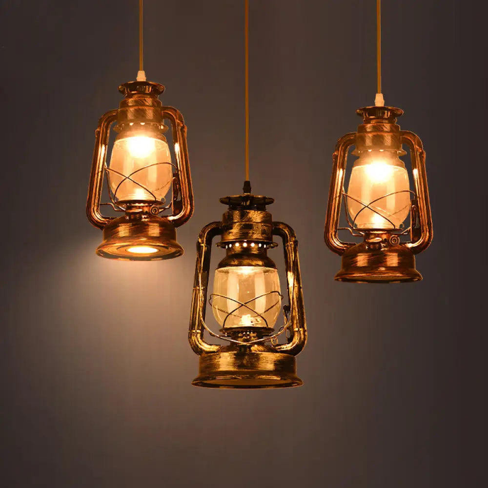 Antique Metal Single Pendant Hanging Lamp - Kerosene Restaurant Lighting With Bronze/Copper Finish