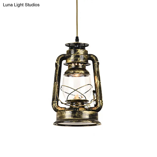 Vintage Kerosene Restaurant Pendant Lighting - Antique Metal Single Hanging Lamp Bronze/Copper