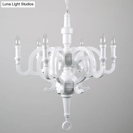 Antique Metal White Candelabra Chandelier - 6-Bulb Pendant For Living Room