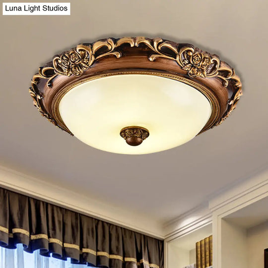 Antique Milk Glass Dome Bedroom Ceiling Light With Led Flush Mount Brown 14/16/19.5 Dia / 14