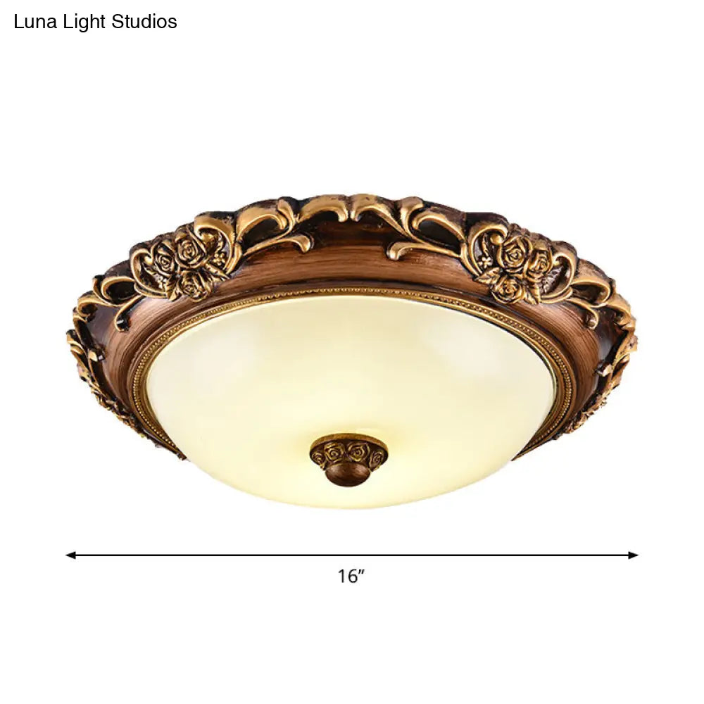 Antique Milk Glass Dome Bedroom Ceiling Light With Led Flush Mount Brown 14/16/19.5 Dia