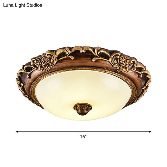 Antique Milk Glass Dome Bedroom Ceiling Light With Led Flush Mount Brown 14/16/19.5 Dia