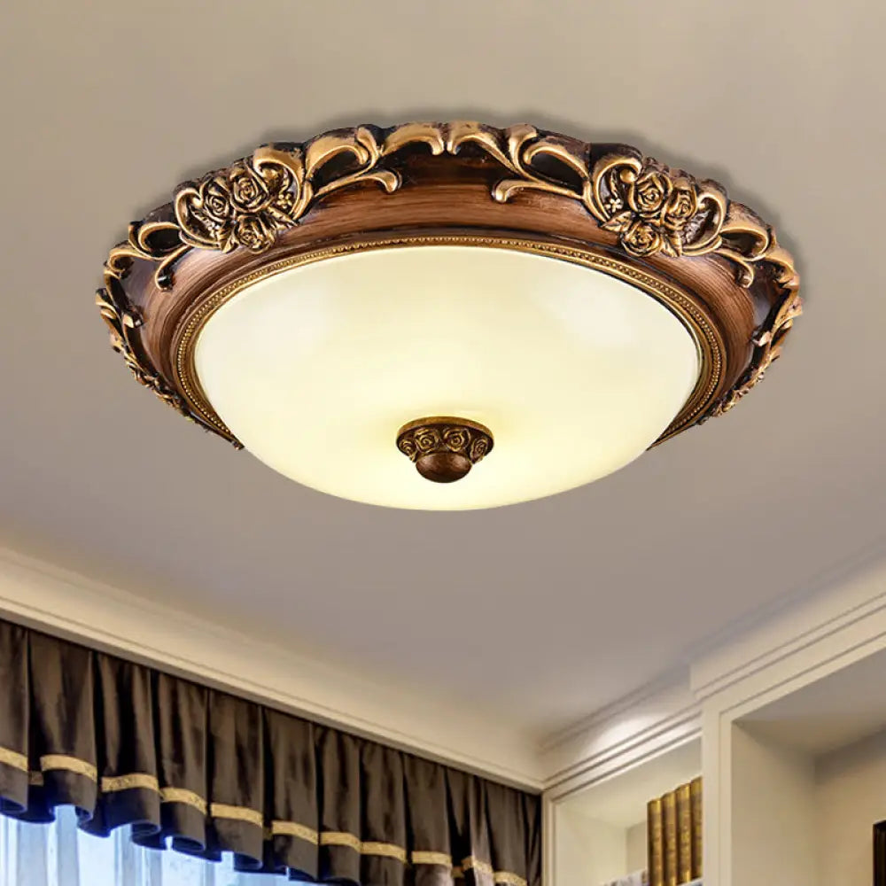 Antique Milk Glass Dome Bedroom Ceiling Light With Led Flush Mount Brown 14’/16’/19.5’ Dia / 14’