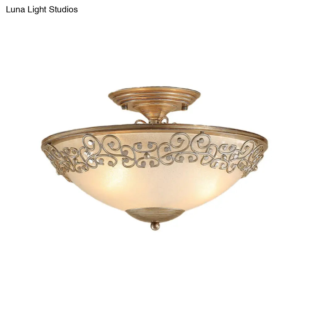 Antique Opal Glass Semi Flush Mount Ceiling Light With Gold/Black Bowl And 5 Bulbs For Dining Room