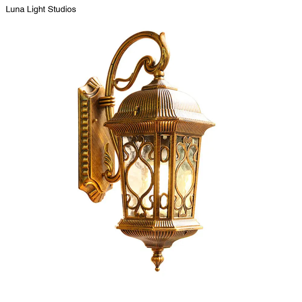 Antique Outdoor Sconce Light With Rippled Glass Shade - Wall Mount Lantern