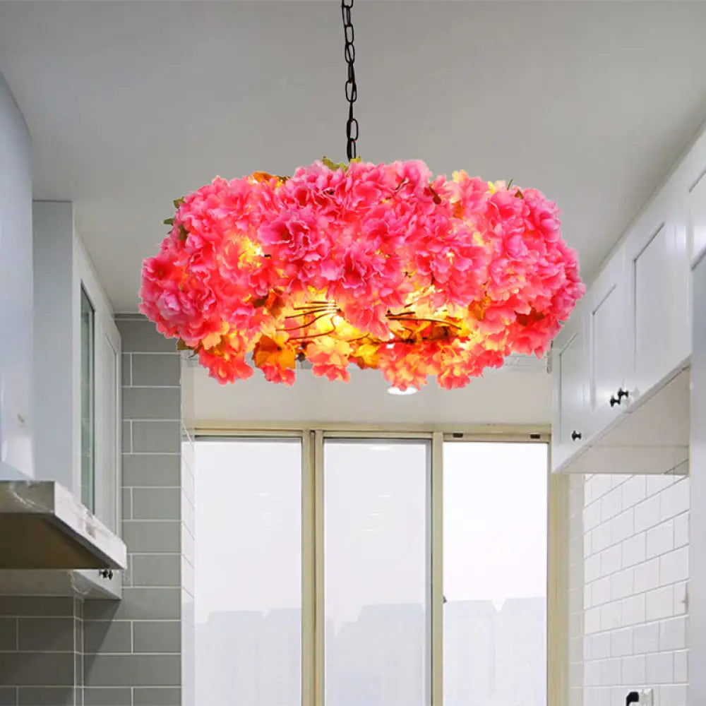 Antique Pink Metal Led Chandelier - 5-Light Blossom Pendant Lamp For Restaurants (21.5’/25.5’