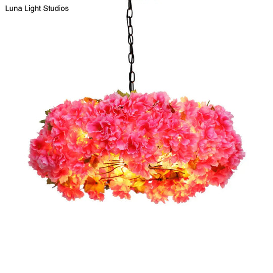 5-Light Antique Pink Metal Chandelier With Led Pendant Light - 21.5/25.5 W Ideal For Restaurants