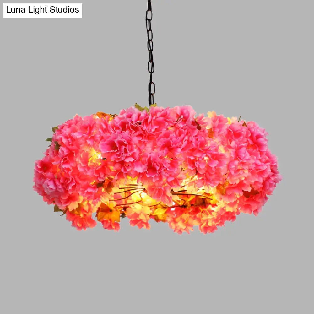 Antique Pink Metal Led Chandelier - 5-Light Blossom Pendant Lamp For Restaurants (21.5’/25.5’ W)