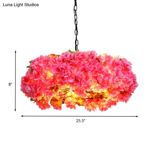 5-Light Antique Pink Metal Chandelier With Led Pendant Light - 21.5/25.5 W Ideal For Restaurants