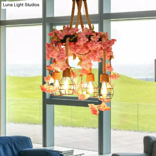 Bare Bulb Cluster Pendant Led Flower Hanging Lamp - Antique Pink/Rose Red Metal Ideal For