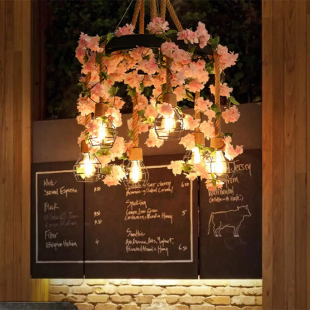 Antique Pink/Rose Red Metal Led Flower Cluster Pendant Lamp - 4/6 Lights Ideal For Restaurants 6 /