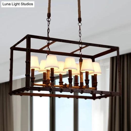 Iron Cage Pendant Lights Antique Chandelier Lamp For Living Room With Fabric Cone Shade In Rust -