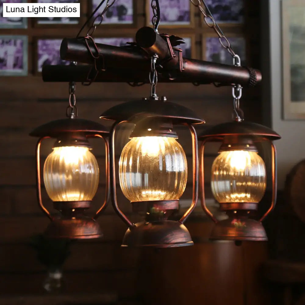 Antique Red Brown 3-Light Chandelier: Kerosene Pendant Lighting For Dining Room