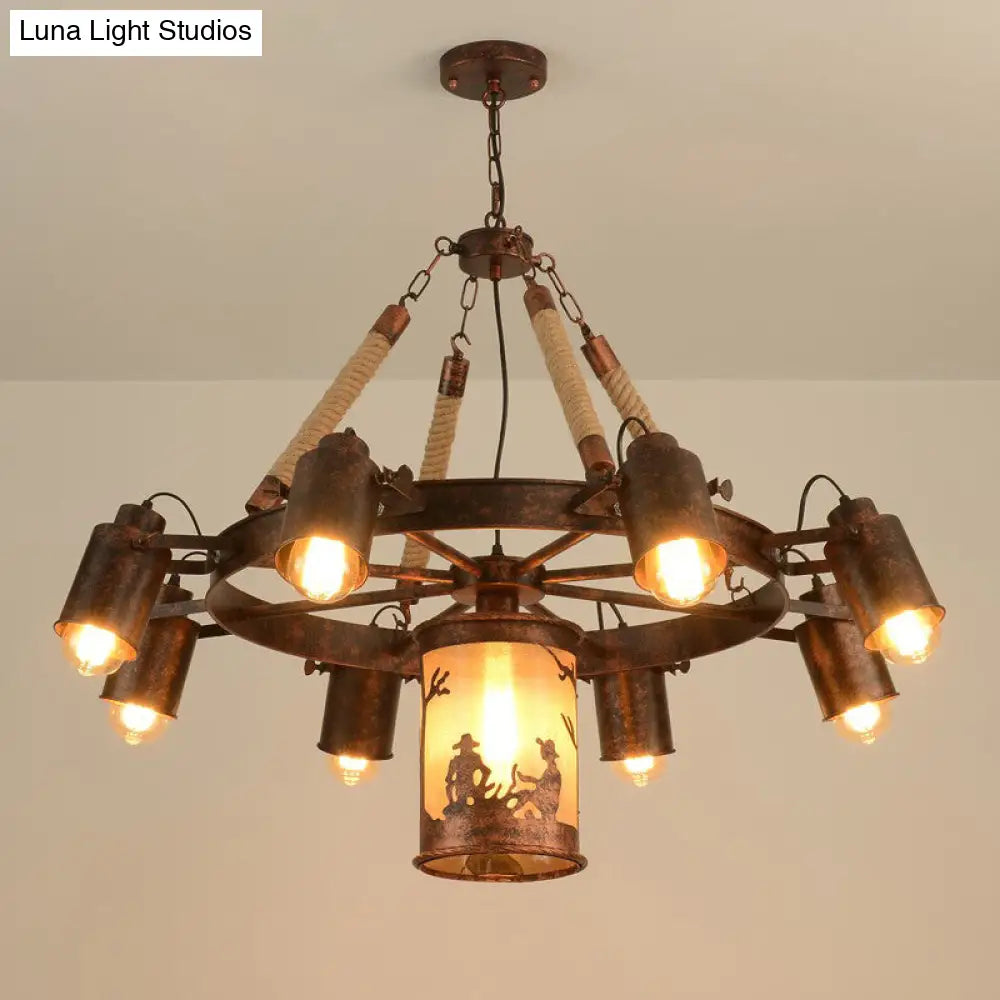 7-Light Antique Rust Metal Chandelier Pendant For Restaurants