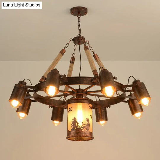 7-Light Antique Rust Metal Chandelier Pendant For Restaurants