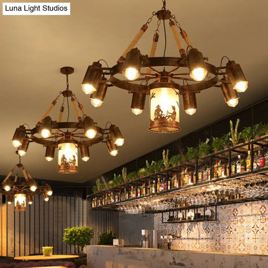 7-Light Antique Rust Metal Chandelier Pendant For Restaurants