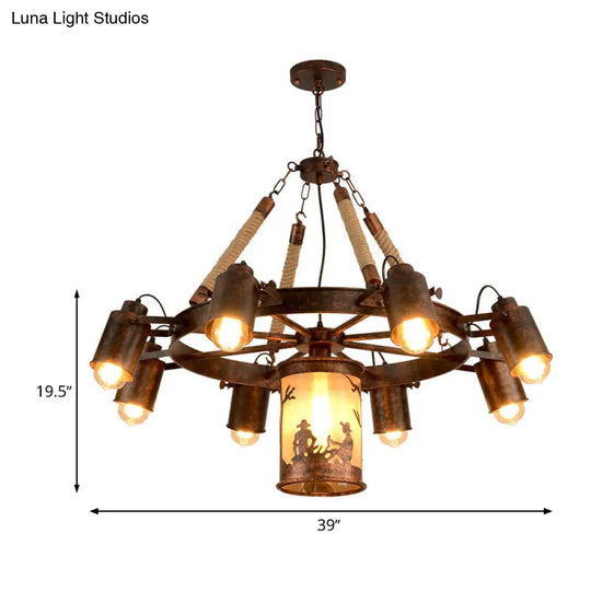 7-Light Antique Rust Metal Chandelier Pendant For Restaurants