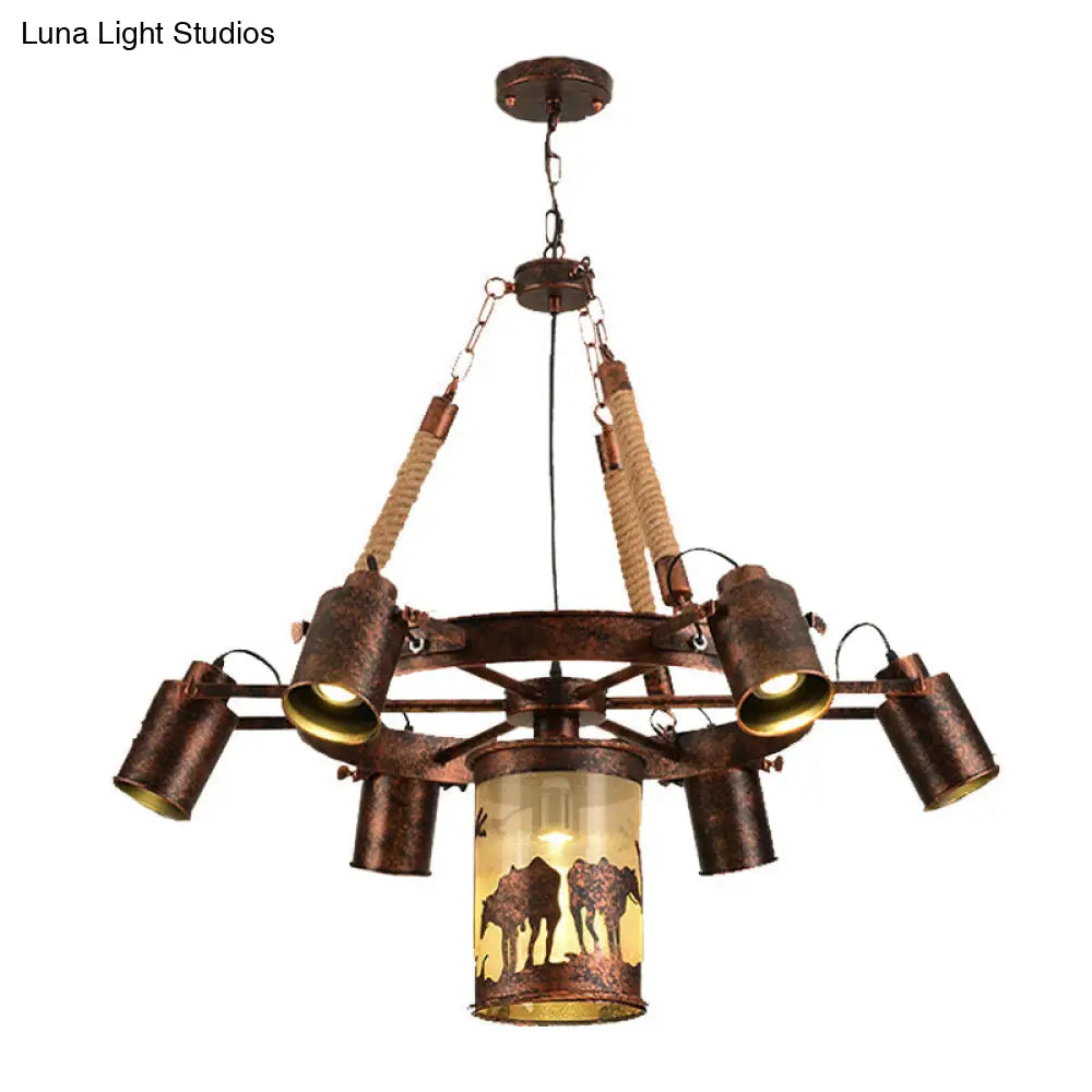 7-Light Antique Rust Metal Chandelier Pendant For Restaurants