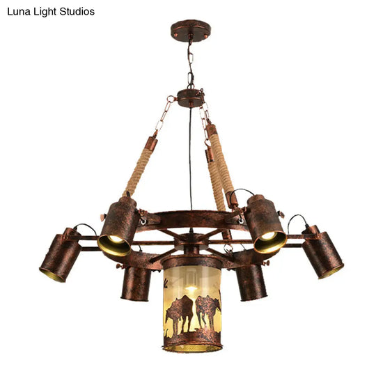 7-Light Antique Rust Metal Chandelier Pendant For Restaurants