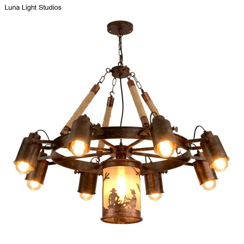 7-Light Antique Rust Metal Chandelier Pendant For Restaurants