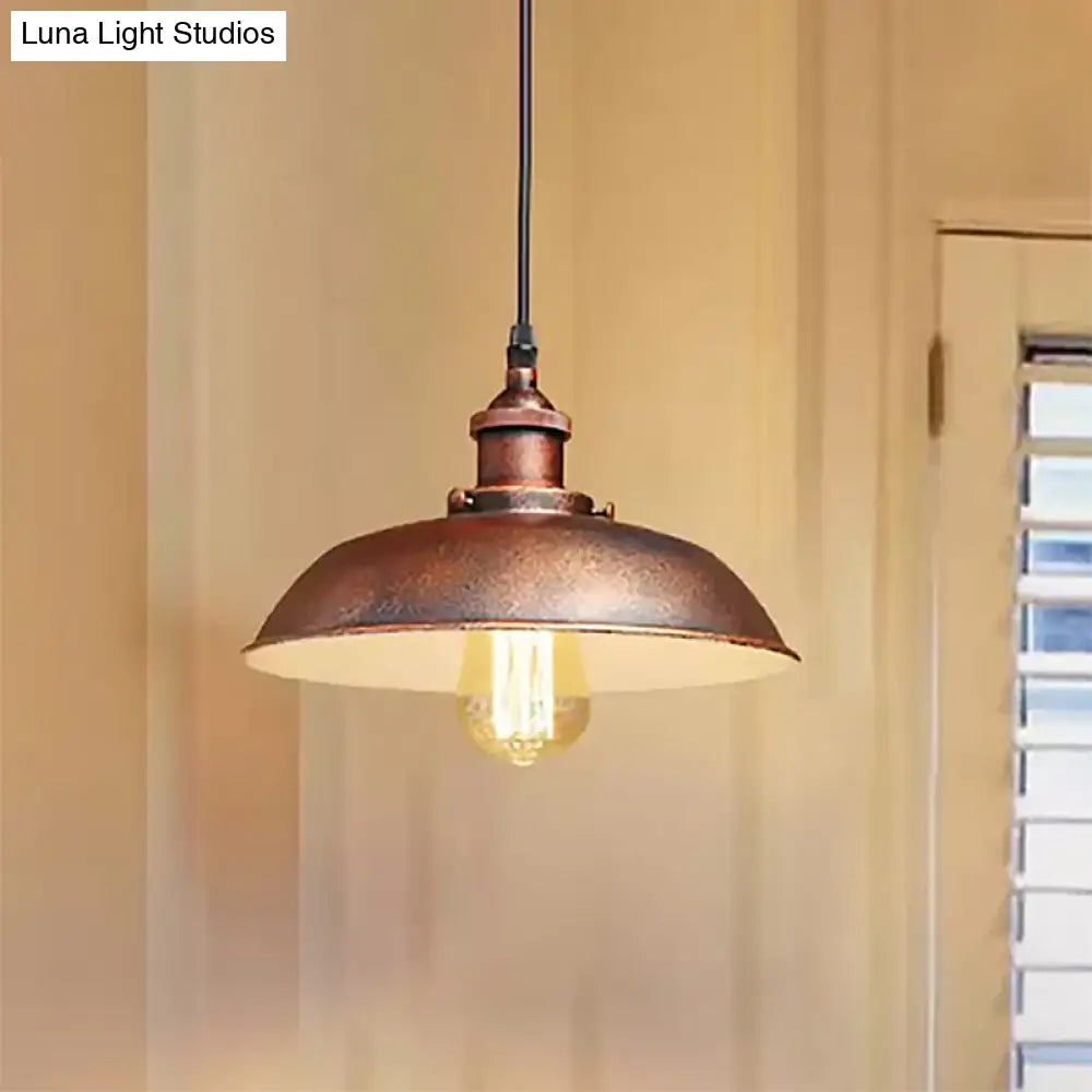 Antique Rustic Barn Hanging Ceiling Light - Adjustable Cord Pendant Lamp With Wrought Iron Finish
