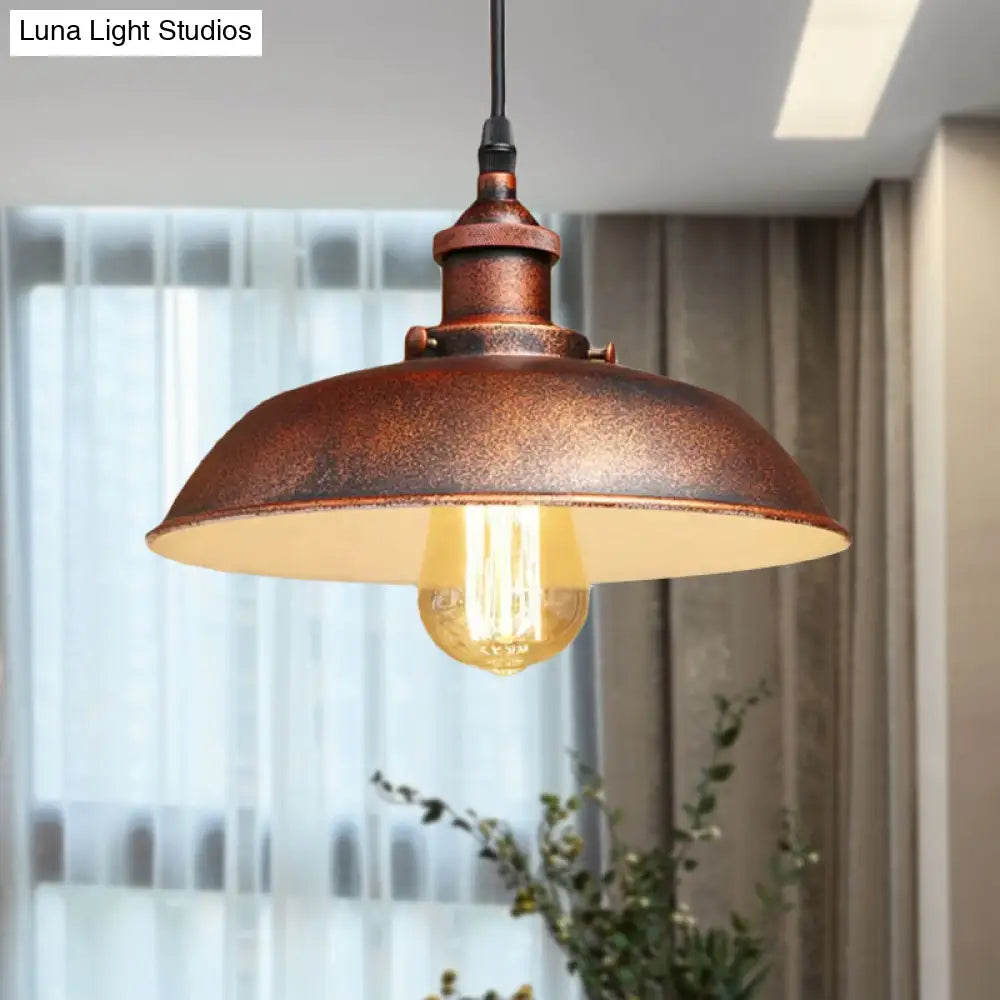 Antique Rustic Barn Hanging Ceiling Light - Adjustable Cord Pendant Lamp With Wrought Iron Finish