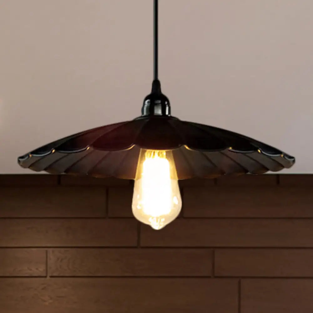 Antique Scalloped Pendant Lamp - 10’/12’ Dia Black’ Perfect For Your Kitchen Black / 10’
