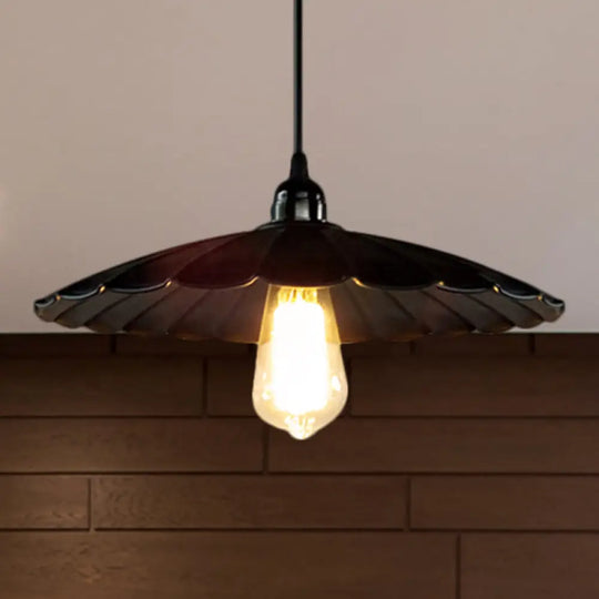 Antique Scalloped Pendant Lamp - 10’/12’ Dia Black’ Perfect For Your Kitchen Black / 10’