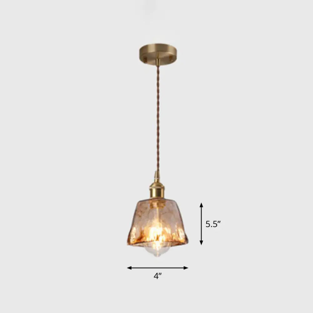 Antique Shaded Pendant Light - 1-Light Brown Glass Hanging In Brass For Dining Room Decor / B