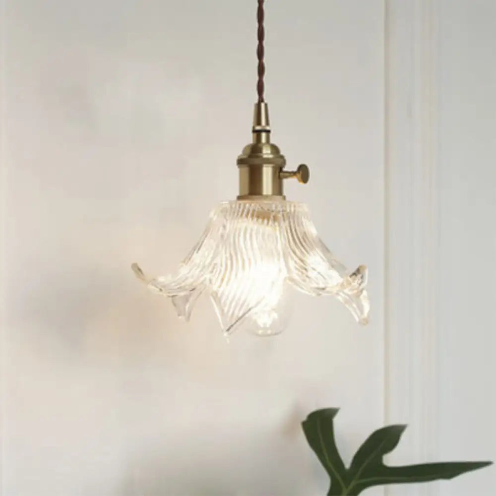 Antique Shaded Pendant Light 1-Light Clear Glass Hanging Fixture For Restaurant / N