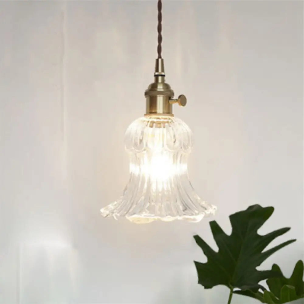 Antique Shaded Pendant Light 1-Light Clear Glass Hanging Fixture For Restaurant / O