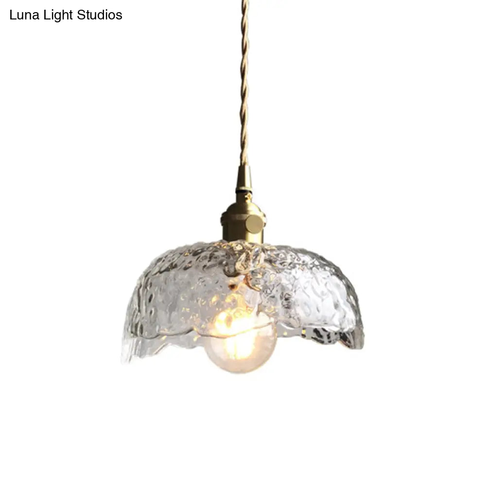 Antique Shaded Pendant Light With Hammered Clear Glass - Perfect For Dining Room