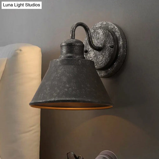 Antique Silver Metal Sconce Light Cone: 1-Light Industrial Bedroom Wall Mounted Lighting