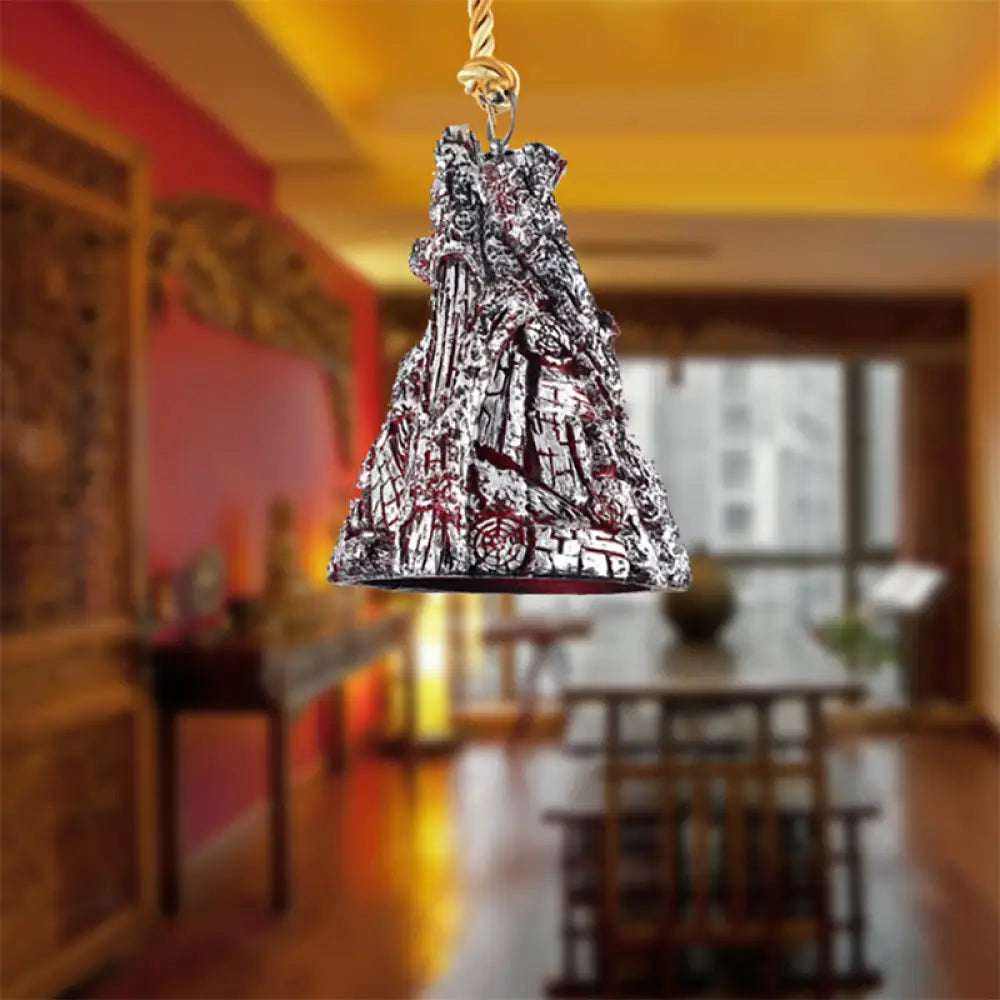 Antique Silver Tapered Shade Hanging Lamp: Stylish 1 Head Resin Pendant Light With Charcoal Design
