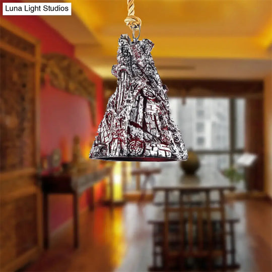 Silver Tapered Shade Hanging Lamp - Antique Stylish Pendant Light With Resin Charcoal Design