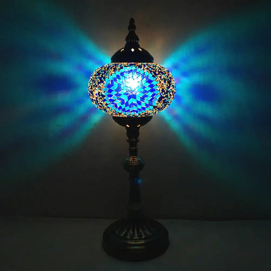 Antique Stained Glass Night Table Light With Elliptical Design Perfect For Bedroom Desk