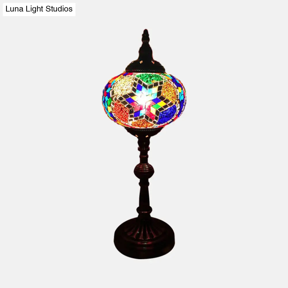 Antique Stained Glass Night Table Light With Elliptical Design Perfect For Bedroom Desk