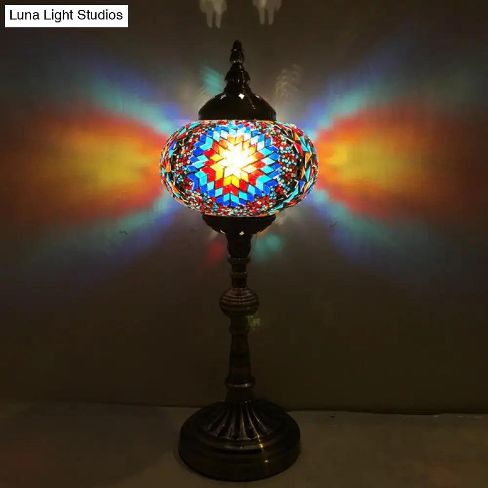 Antique Stained Glass Night Table Light With Elliptical Design Perfect For Bedroom Desk