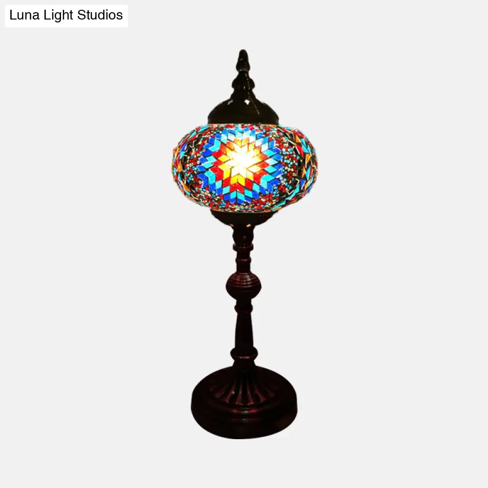 Antique Stained Glass Night Table Light With Elliptical Design Perfect For Bedroom Desk