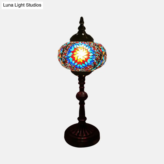 Antique Stained Glass Night Table Light With Elliptical Design Perfect For Bedroom Desk