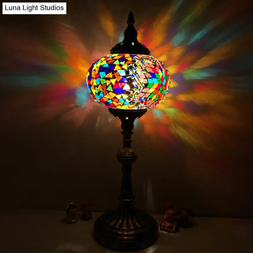 Antique Stained Glass Night Table Light With Elliptical Design Perfect For Bedroom Desk