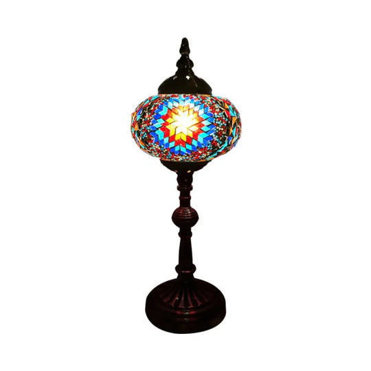 Antique Stained Glass Night Table Light With Elliptical Design Perfect For Bedroom Desk