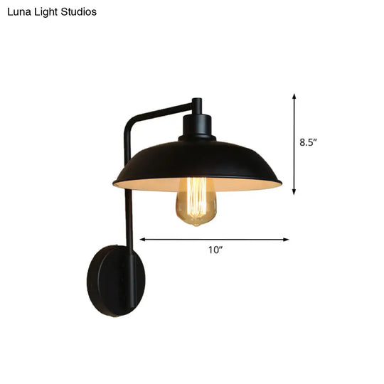 Antique Style 1-Light Barn Wall Sconce In Black/Rust Metallic Curved Arm For Hallway