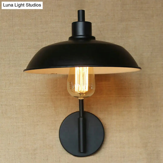 Antique Style 1-Light Barn Wall Sconce In Black/Rust Metallic Curved Arm For Hallway